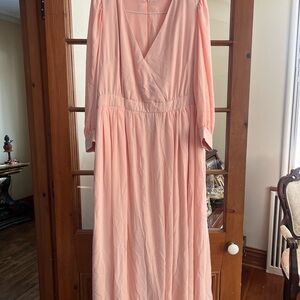 Soft Pink V-Neck Long Sleeve Maxi Dress custom made